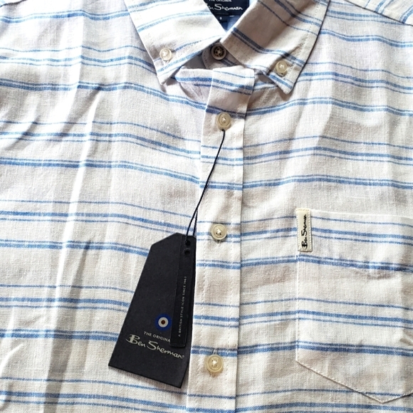 Ben Sherman Bright White Linen Blend Button Down Shirt - Picture 6 of 8